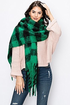 FASHION PLAID PATTERN FRINGE SCARF