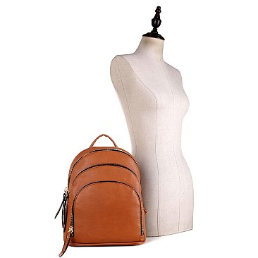 FAUX LEATHER MULTI COMPARTMENT BACKPACK