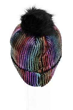 Metallic Foil Beanie w Pom-Pom