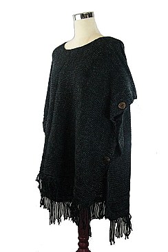 Fashionable Fringe Poncho with Button on the Side FM-AV207