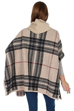 PLAID PATTERN HOODED PONCHO FM-AV292