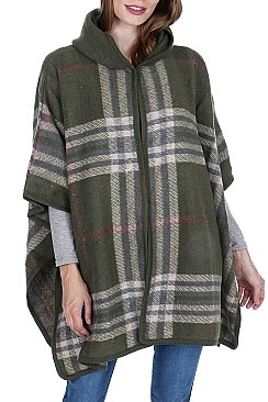 PLAID PATTERN HOODED PONCHO FM-AV292