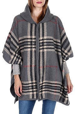 PLAID PATTERN HOODED PONCHO FM-AV292