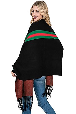 Striped Shawl Poncho with arm holes and Tassels