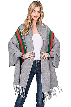 Striped Shawl Poncho with arm holes and Tassels