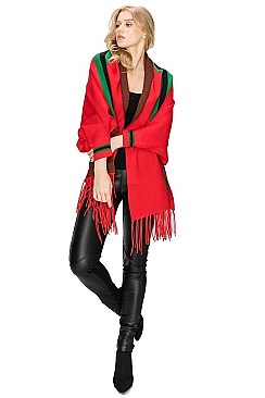 Striped Shawl Poncho with arm holes and Tassels