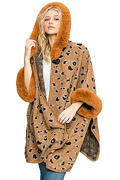 LEOPARD PRINT SOFT FUR PONCHO