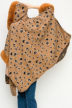 LEOPARD PRINT SOFT FUR PONCHO