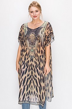 LEOPARD PRINT LONGLINE FASHION KIMONO