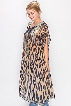 LEOPARD PRINT LONGLINE FASHION KIMONO