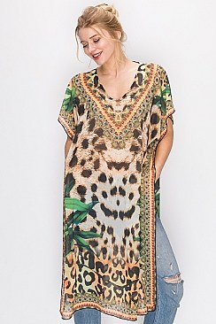 LONGLINE LEOPARD FASHION KIMONO