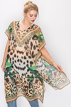 LONGLINE LEOPARD FASHION KIMONO