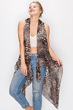 LONGLINE LEOPARD PRINT FASHION KIMONO