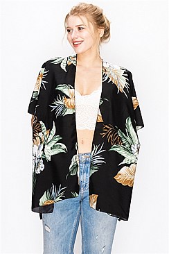 FLOWER PRINT BLACK Topper Kimono COVER UP