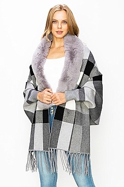 Lovely Plaid Fur Poncho