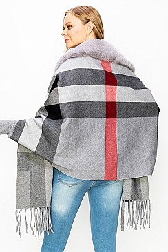 Lovely Plaid Fur Poncho