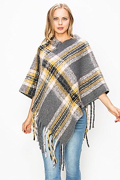 Charming Fringe Trim Multi Color Fashion Poncho