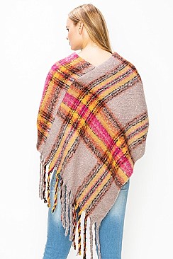 Charming Fringe Trim Multi Color Fashion Poncho