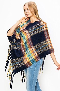 Charming Fringe Trim Multi Color Fashion Poncho