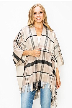 Lovely Fringe Trim Multi Color Oversized Fashion Poncho
