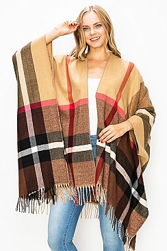Classic Fringe Trim Multi Color Oversized Fashion Poncho