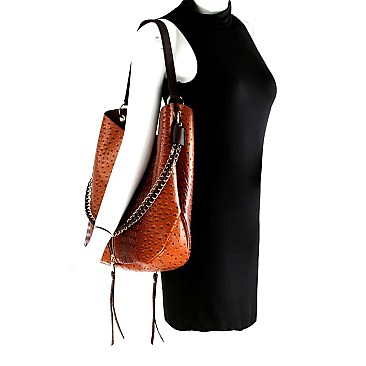 Chain Accent Ostrich Embossed 2 in 1 Expendable Hobo MH-B0166