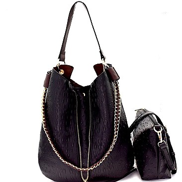 Chain Accent Ostrich Embossed 2 in 1 Expendable Hobo MH-B0166