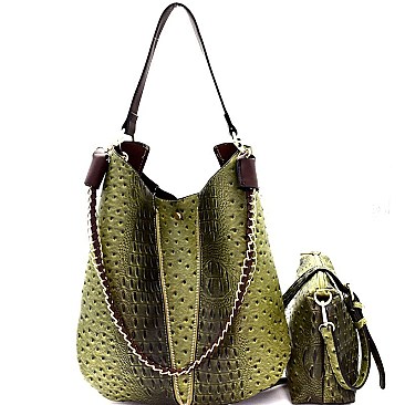 Chain Accent Ostrich Embossed 2 in 1 Expendable Hobo MH-B0166