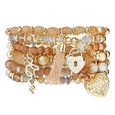 HEART THEME 6 PC STRETCH BRACELET