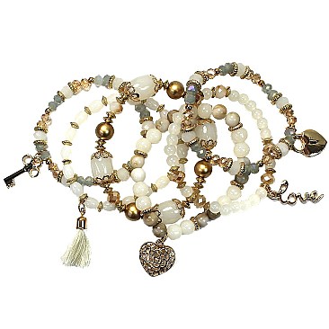 HEART THEME 6 PC STRETCH BRACELET