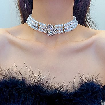White Pearl Choker Jem Stone Necklace