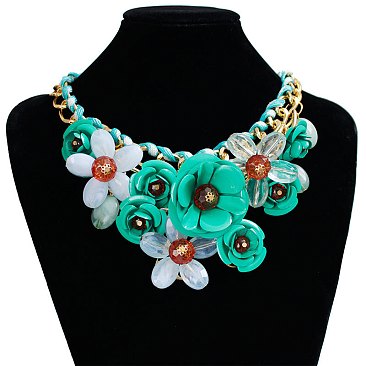 Chunky Floral Crystal Gold Chain Necklace
