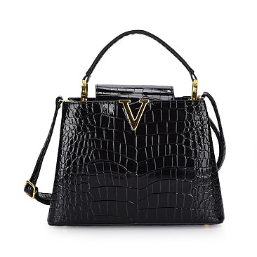 Patent Croc -V- Emblem Bucket Handbag