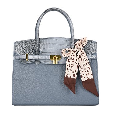 Large Size Scarfed Croc Combo Satchel Handbag