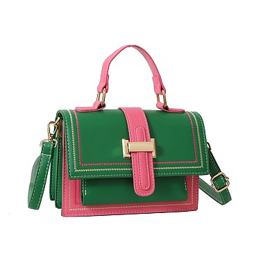 Color Combo Flap Satchel / Shoulder Bag