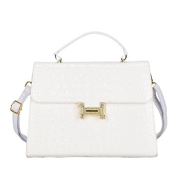 Quality " H " Metal Accent Crocodile Satchel