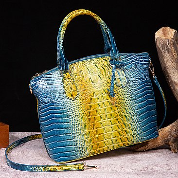 Tie-dyed Crocodile Skin Large Satchel Bag