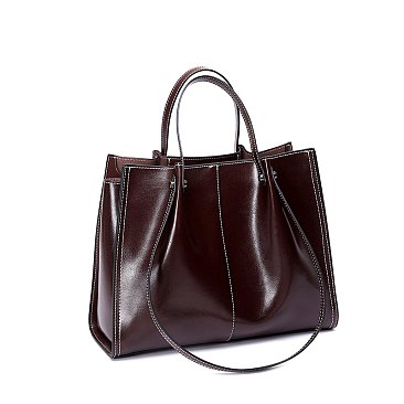 Smooth Genuine Leather Satchel - Shoulder Bag