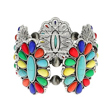 Fashionable Western Turquoise Squash Blossom Stretch Bracelet