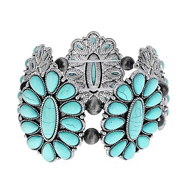 Fashionable Western Turquoise Squash Blossom Stretch Bracelet