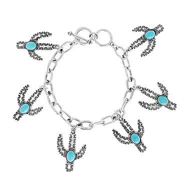 CHARMING CACTUS WESTERN STYLE TURQUOISE CHARMS TOGGLE BRACELET