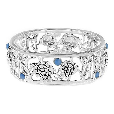 STYLISH SEA LIFE CORAL REEF TURTLE CUTOUT STRETCH BRACELET