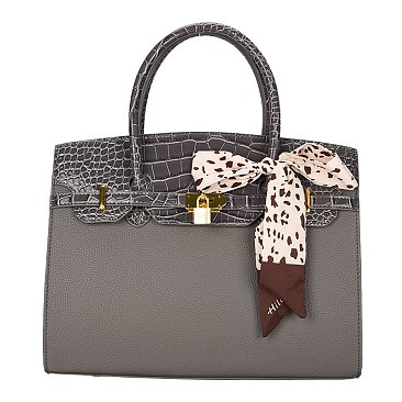 Large Size Scarfed Croc Combo Satchel Handbag