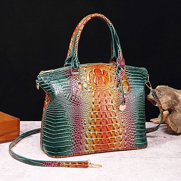Tie-dyed Crocodile Skin Large Satchel Bag