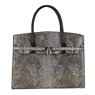 Exceptional Crocodile Padlock Two-Tone Satchel