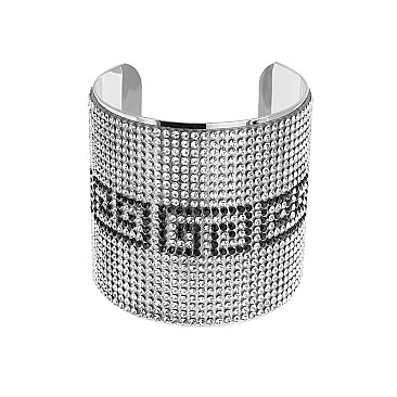 METAL CUFF BRACELET WITH RHINESTONES