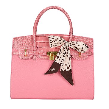 Large Size Scarfed Croc Combo Satchel Handbag