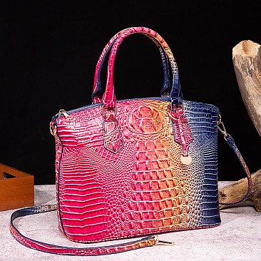 Tie-dyed Crocodile Skin Large Satchel Bag