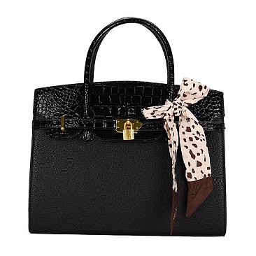 Large Size Scarfed Croc Combo Satchel Handbag