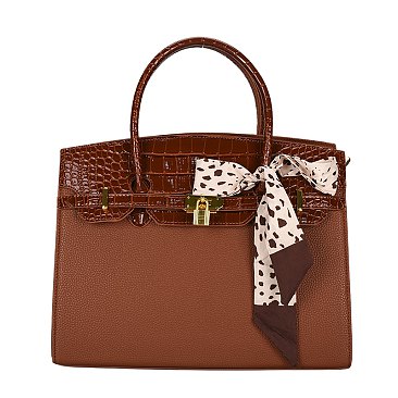 Large Size Scarfed Croc Combo Satchel Handbag